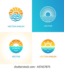 Vector abstract logo design template - sun and sea - travel agency concept - bright summer illustration 