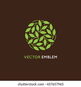 Vector abstract logo design template - circle made with green leaves - emblem and sign for organic and natural products - food, cosmetics, stores, yoga classes