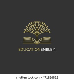 Vector abstract logo design template - online education and learning concept - tree and book icon - emblem for courses, classes and schools