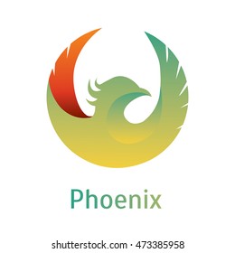 Vector abstract logo design template of phoenix bird in bright green and orange gradient colors