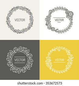 Vector abstract logo design templates with copy space for text in trendy linear style - set of floral wreaths and borders for packaging, cosmetics, invitations and banners