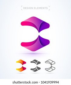 Vector abstract logo elements. Material design, flat, line art icons. Letter x, c, k