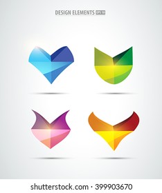 Vector abstract logo elements. Set of design shapes. Color icons. Abstract letter V