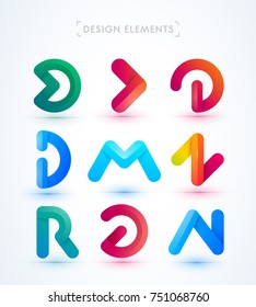 Vector abstract logo elements set. Big collection of origami paper shapes for corporate identity and company sign. Material design, flat and line-art style.