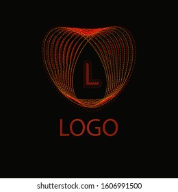 Vector abstract logo. Gold and red lines on a black background. For business, decoration, website banner.