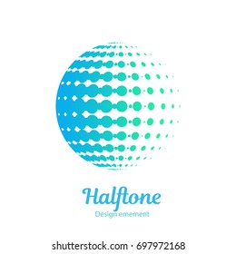 Vector abstract logo halftone design element. Color dotted sphere business logotype