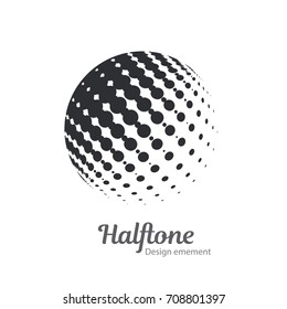 Vector abstract logo halftone design element. Black dotted sphere business logotype