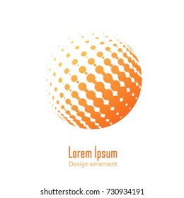 Vector abstract logo halftone design element. Orange dotted sphere business logotype