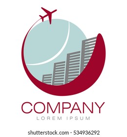Vector abstract logo. Hotels and airliner. Tourism and travel. Company identity. Icon isolated on white background. Graphic design editable for your design.