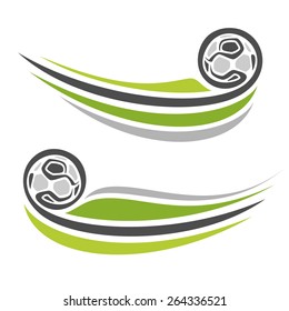 Vector abstract logo icon for flying football ball closeup on white background