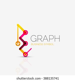 Vector abstract logo idea, linear chart or graph  business icon. Creative logotype design template made of overlapping multicolored line segments
