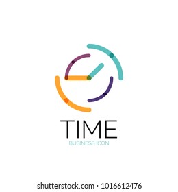 Vector abstract logo idea, time concept or clock business icon. Creative logotype design template, linear flat thin line design