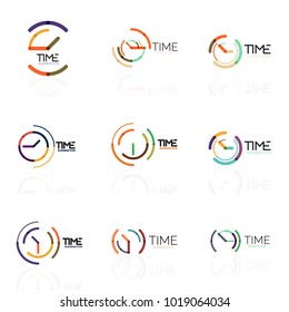 Vector abstract logo idea, time concept or clock business icon set. Creative logotype design templates, linear flat thin line design