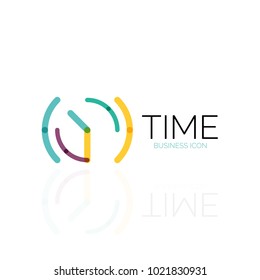 Vektorgrafik-Logo-Idee, Zeitkonzept oder Uhrensymbol. Design-Vorlage für kreative Logotypen, lineare flache Linien