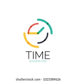 Vector abstract logo idea, time concept or clock business icon. Creative logotype design template, linear flat thin line design