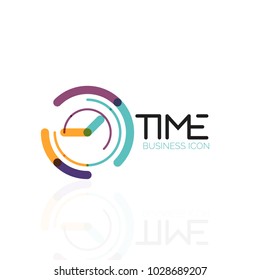 Vector abstract logo idea, time concept or clock business icon. Creative logotype design template, linear flat thin line design