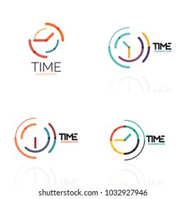 Vector abstract logo idea, time concept or clock business icon set. Creative logotype design templates, linear flat thin line design