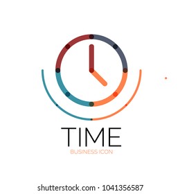 Vector abstract logo idea, time concept or clock business icon. Creative logotype design template, linear flat thin line design