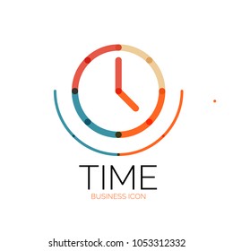 Vector abstract logo idea, time concept or clock business icon. Creative logotype design template, linear flat thin line design