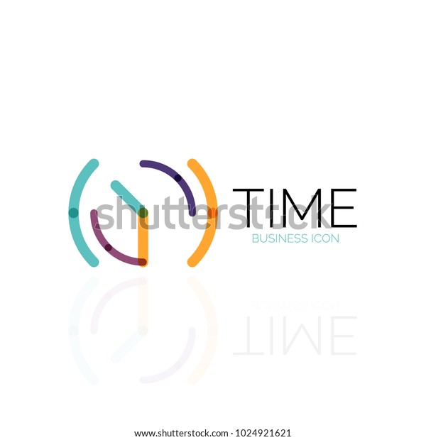Vector abstract logo idea, time concept or clock\
business icon. Creative logotype design template, linear flat thin\
line design