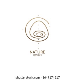 Vector abstract logo of nature. Linear round icon of simple landscape with mountain, lake, sun. Minimal logotype for business emblems, badge for travel, tourism, ecology concepts, health,yoga Center