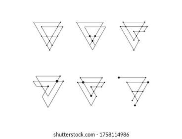 Vector abstract - logo set. Lines and simple shapes, black triangles constellation