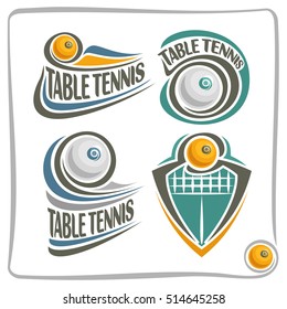 Vector abstract logo Table Tennis Ball, decoration sign sports club, simple ping pong ball flying in goal with net, set isolated sporting equipment icon, design concept table tennis insignia blazon.