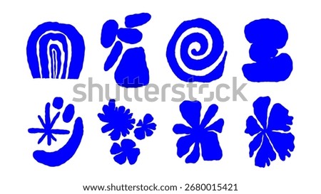 Vector abstract logo templates, icons and symbols, art prints with minimal shapes in  floral wavy ink rough hand drawn naive style, cover, packaging, branding design templates