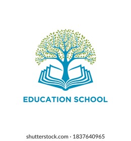 Vector abstract logo tree in the book design template for education, learning and schools