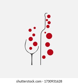 Vector abstract logo wine, bottle and glass with bubbles