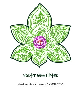 Vector abstract lotus of tattoo henna. Isolated zentagle for design on white background.