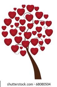 vector abstract love tree with red hearts