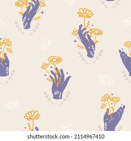 Vector Abstract Loving Nature Floral Hands seamless pattern background. Perfect for fabric, wallpaper and scrapbooking projects.