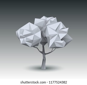 Vector abstract low poly art. Low polygonal, triangle on tree shape. Illustration Polygonal geometric tree background design for banner, poster, flyer, cover, brochure. Environment nature concept