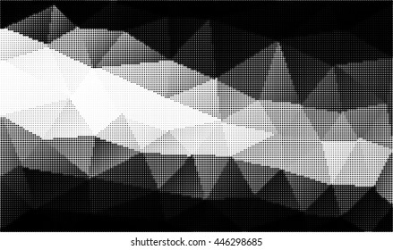 Vector abstract Low poly grey triangles background. Colorless dots backdrop. Dark edges.