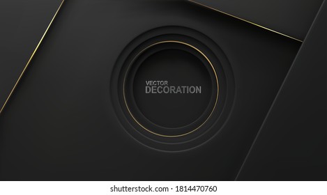 Vector abstract, luxurious black background with gold  accents. Frame for text. Template for business project,  design, banner.
