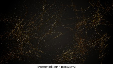 Vector abstract luxury background. Shiny golden glitter dust on black. 