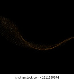 Vector abstract luxury background. Sparkling golden glitter textured wave isolated on black. Festive decorative element.