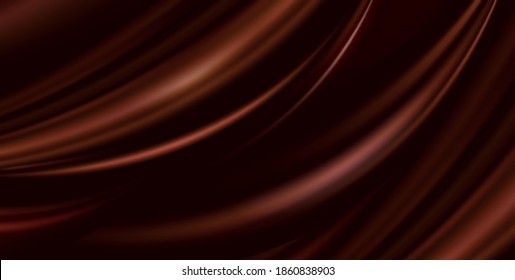 Vector abstract luxury brown background cloth. Silk texture, liquid wave, wavy folds elegant wallpaper. Realistic illustration satin velvet material for banner, design