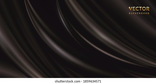 Vector abstracto de lujosa tela de fondo gris oscuro. Textura de seda, ola líquida, pliegues ondulados y papel tapizado elegante. Ilustración realista material de terciopelo satinado para banner, diseño