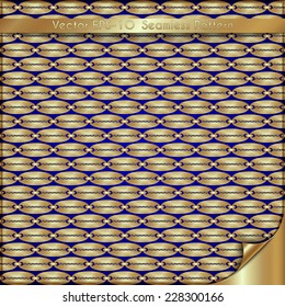 Vector abstract luxury gold background with old chain pattern on blue background