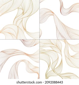 Vector abstract luxury golden background set, wavy line art aquare cards. Art Deco Pattern, texture for print, fabric, packaging design. Vintage illustration