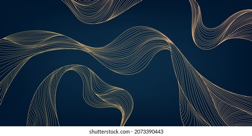 Vector abstract luxury golden wallpaper, wavy line art background. Art Deco Pattern, texture for print, fabric, packaging design. Vintage illustration