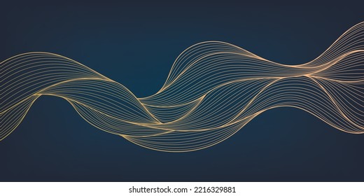 Vector abstract luxury golden wallpaper, wavy line art background. Line design for interior design, textile patterns, textures, posters, package, wrappers, gifts etc. Japanese style