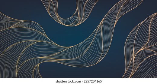 Vector abstract luxury golden wallpaper, wavy line art background. Line design for interior design, textile patterns, textures, posters, package, wrappers, gifts etc. Japanese style