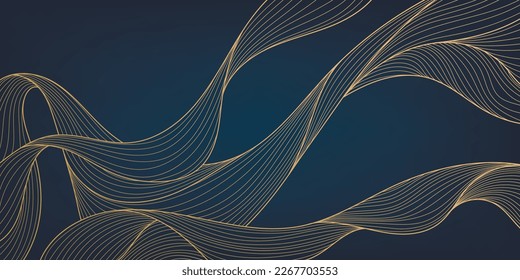 Vector abstract luxury golden wallpaper, wavy line art background, dynamic ribbons. Line design for interior design, textile patterns, textures, posters, package, wrappers, gifts etc. Japanese style