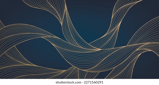 Vector abstract luxury golden wallpaper, wavy line art background, dynamic ribbons. Line design for interior design, textile patterns, textures, posters, package, wrappers, gifts etc. Japanese style