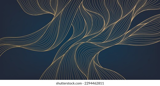 Vector abstract luxury golden wallpaper, wavy line art background. Organic dynamic pattern, texture for print, wall art, packaging design. 