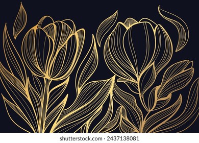Vector abstracto de lujo fondo de pantalla de oro, fondo de arte de línea ondulada, cintas dinámicas. Diseño de línea para el diseño de interiores. Estilo japonés.	