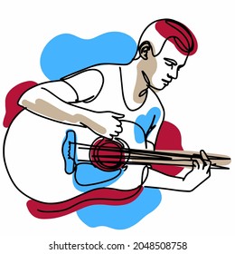 Vector Abstract Man with acoustic guitar on red and blue background